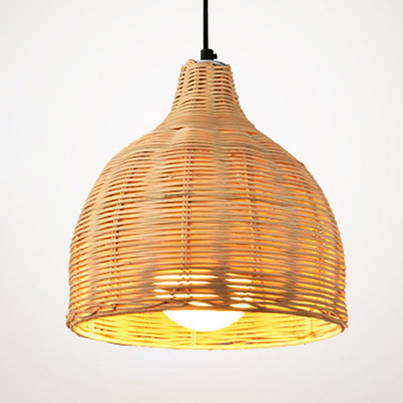Rattan Domed Hanging Light Fixture Asia Style Pendant Ceiling Light