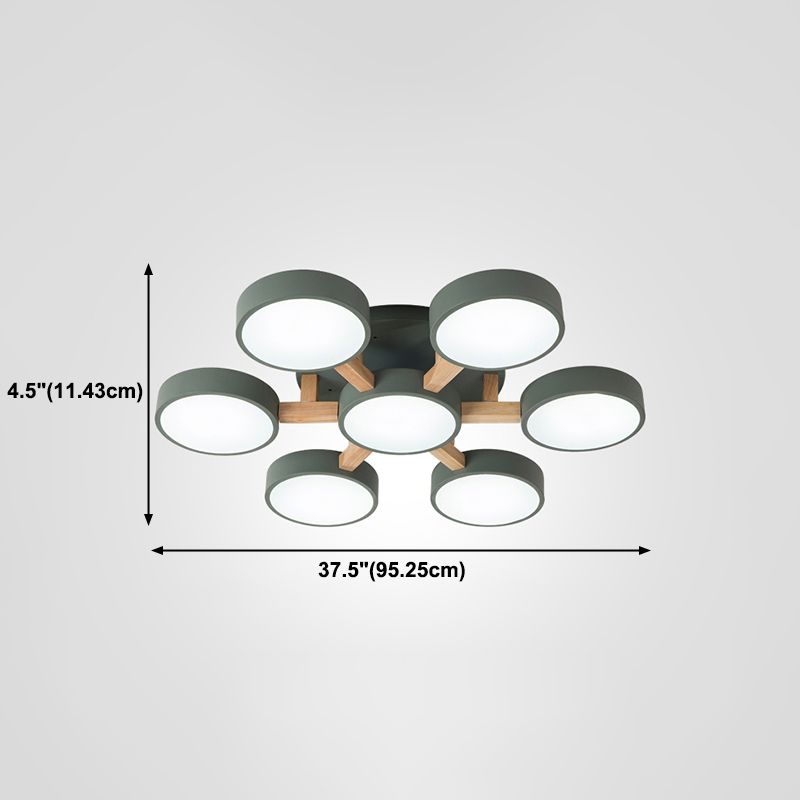 Nordic Round Ceiling Light Wood Macaron LED Flush Mount Light for Living Room