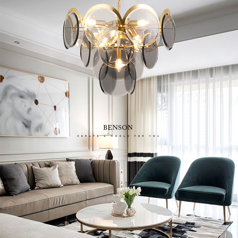Nordic Metal Chandelier Geometric Pendant Lamps with Clear Glass for Living Room