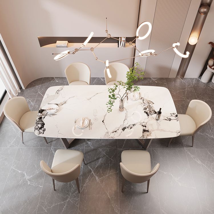 Modern Stone Rectangle Dining Table Metal Base for Dining Room