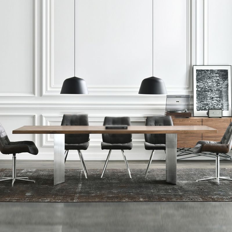 Rectangle Double Pedestal Luxury Dining Table Fixed Table with Solid Wood