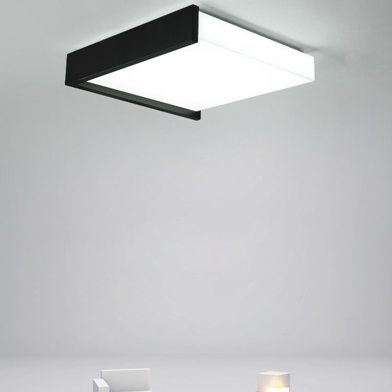 Plafonnier LED noir en acrylique, plafonnier carré en fer forgé de simplicité moderne pour chambre à coucher