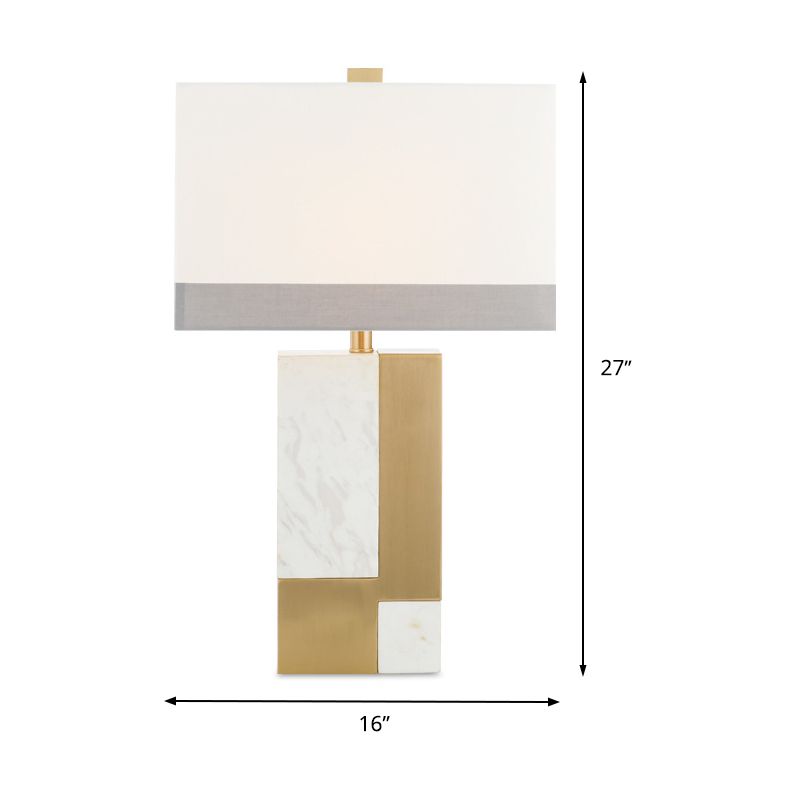 1 Kopfstudienschreibtisch Helles Moderne weiße Nachttischlampe mit Rechteckstoffton