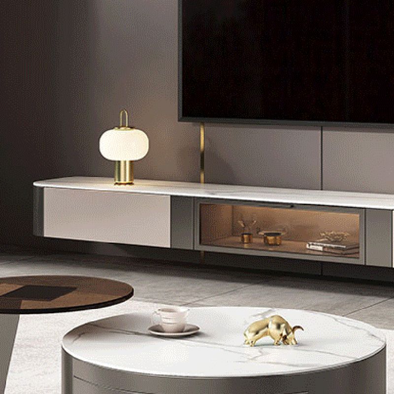Glam Drum Coffee or End Table with Storage Drawers Slate Top