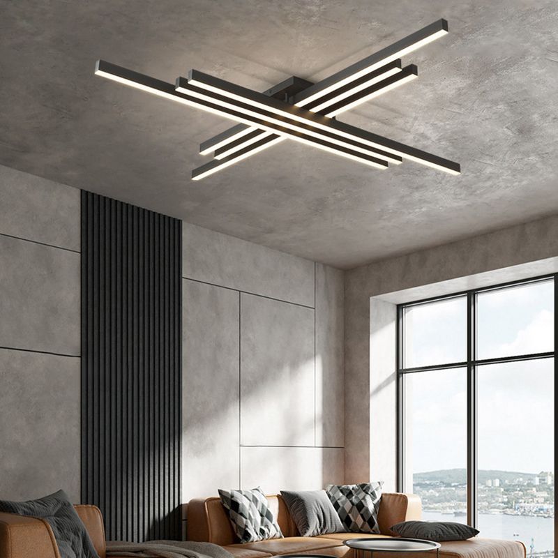 Acrylic Black LED Flush Mount in Modern Style Aluminium Linear Ceiling Light for Interior Spaces