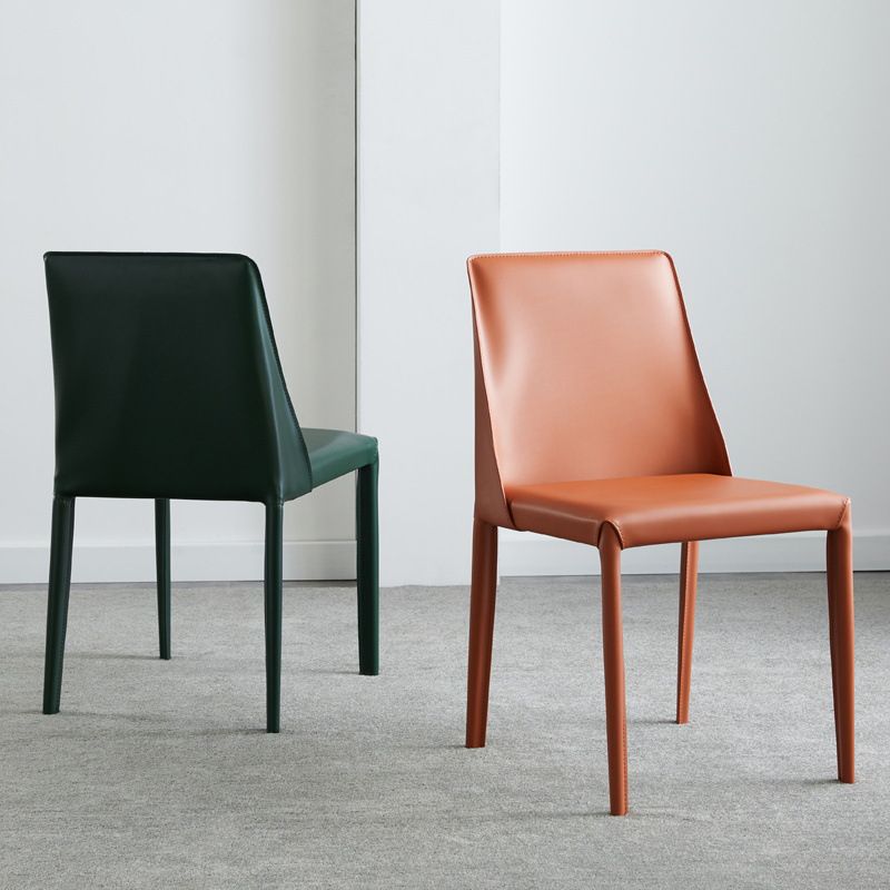 Modern Leather Dining Chairs Armless Side Chairs with Metal Legs for Home Use
