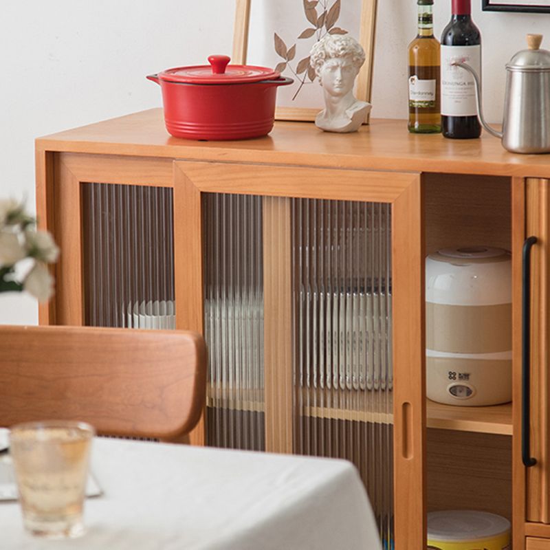 Nordic Style Solid Wood Storage Sideboard Cabinet with Glass Doors