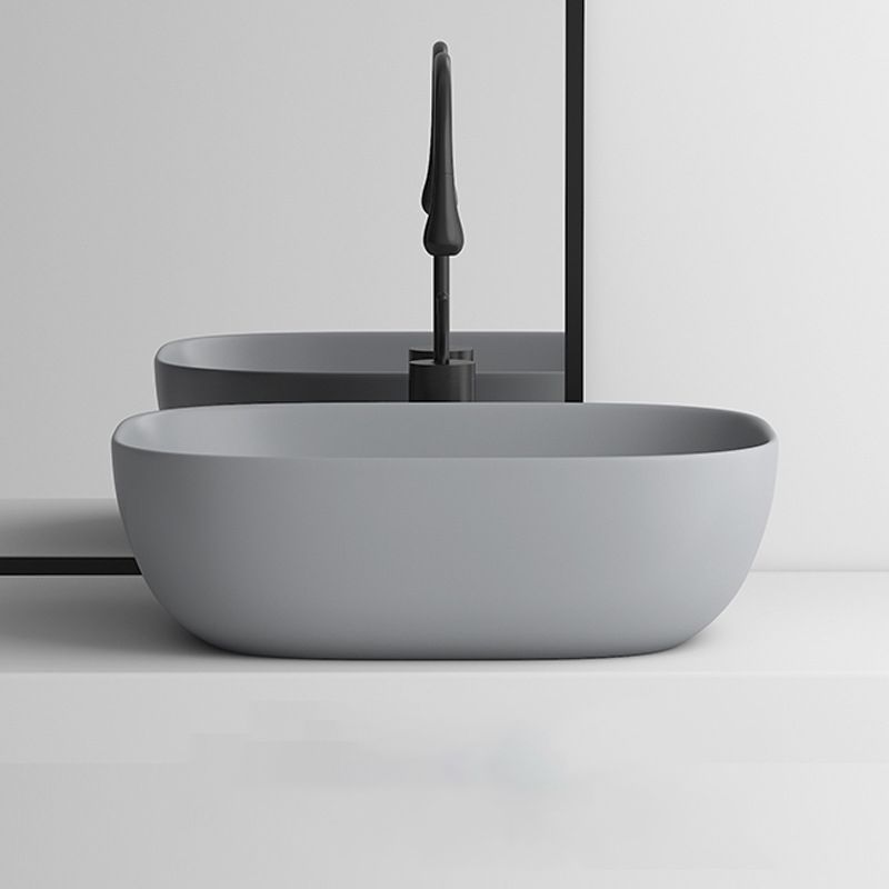 Modern Vessel Lavatory Sink Rectangular Porcelain with Faucet and Pop-Up Drain Basin Sink