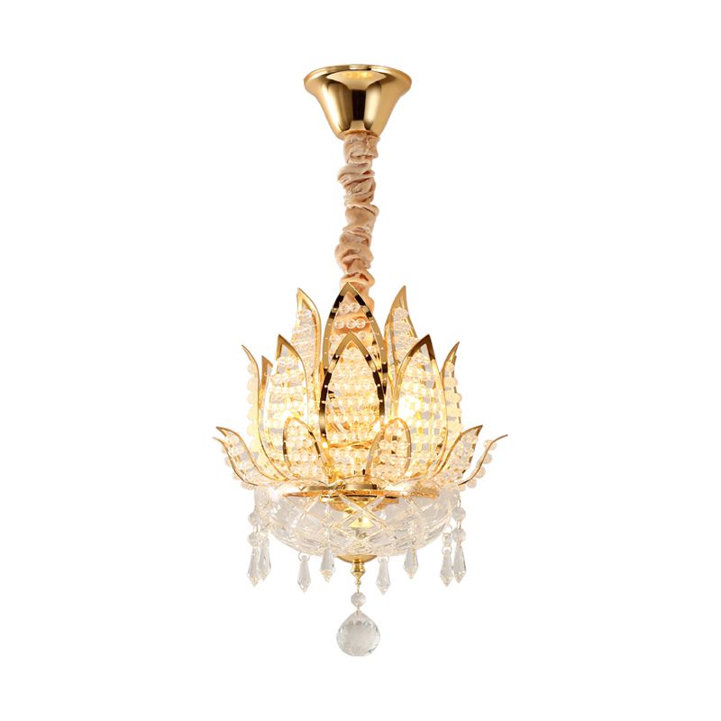 Luce a sospensione con corridoio Lotus Crystal 1 Luce a sospensione contemporanea Luce in oro