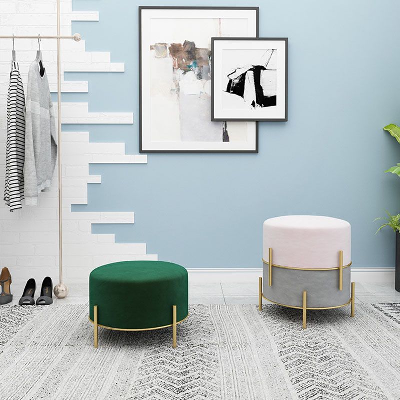 Solid Color Round Ottoman Mildew Resistant Velvet Upholstered Ottoman