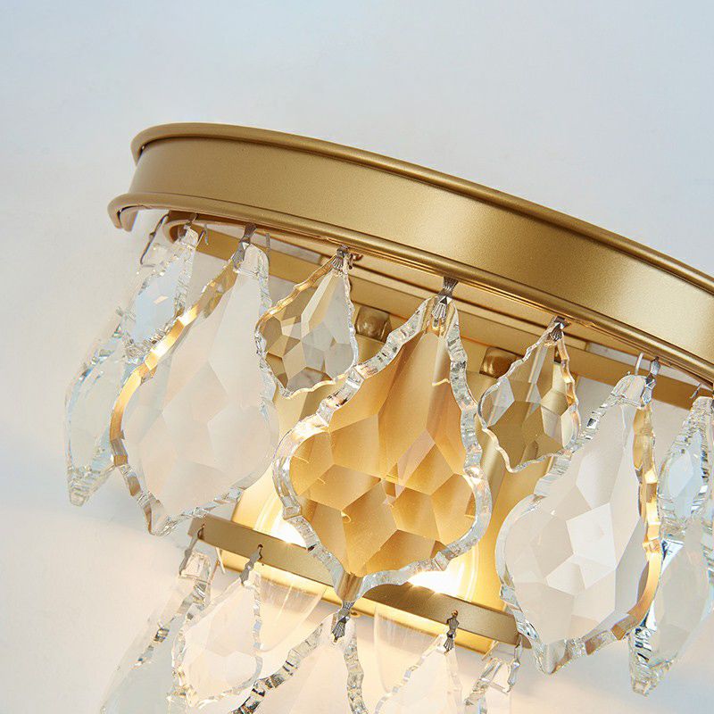 Postmodern Tiered Sconce Light Cut-Crystal 2 Bulbs Bedside Wall Mount Light Fixture