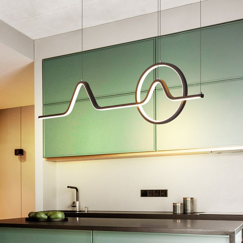 2 Lights Modern Style Island Pendants Metal Pendant Lights in Black for Dining Room