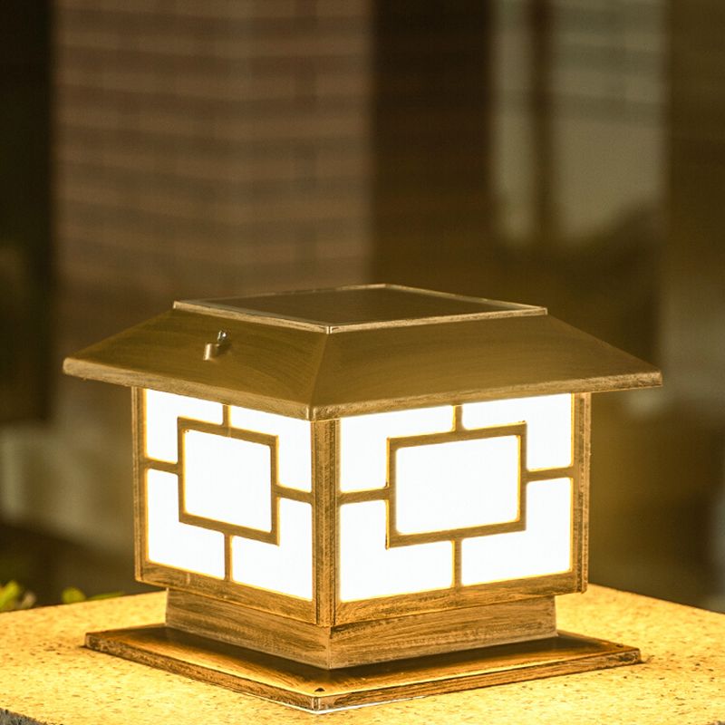 Rectangle Shape Metal Outdoor Light Modern Style 1-Light Solar Pillar Lamp