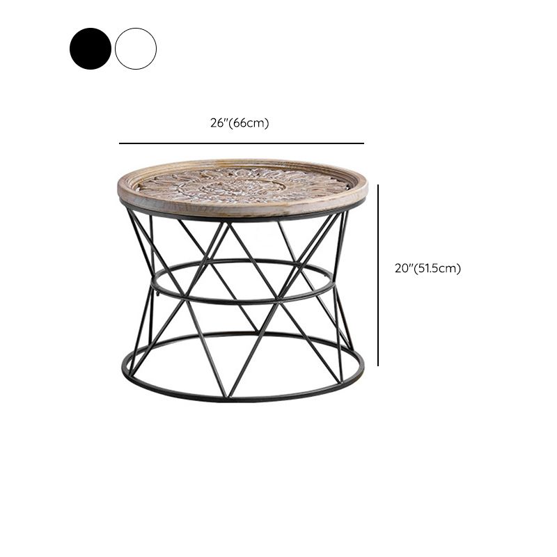 Round Tray Top Side Table Rustic Wood and Metal Side End Snack Table