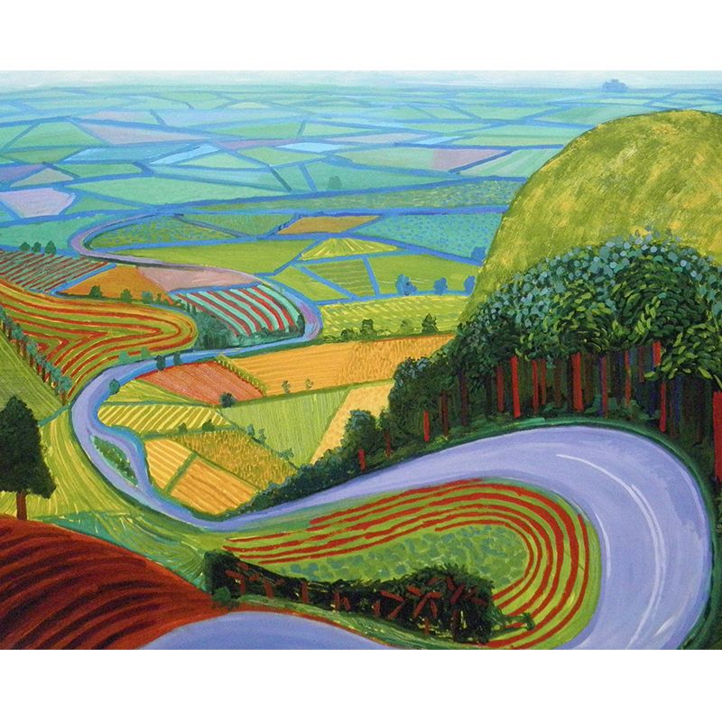 Steep Road to Farm Murals Artistic Washable Bedroom Wall Decor in Yellow-Green, Custom Made