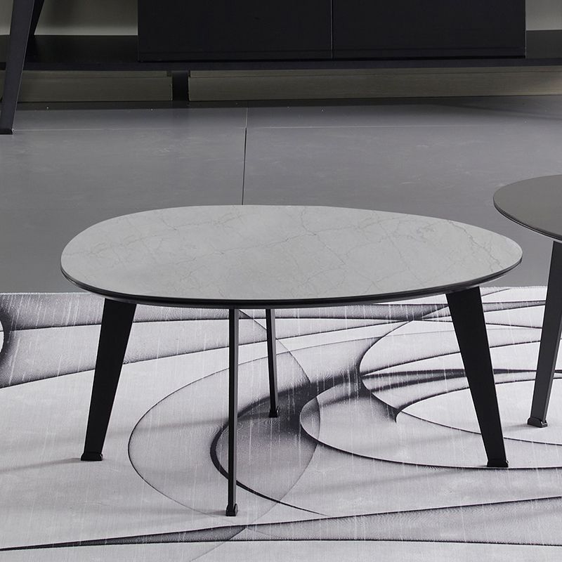 Contemporary White/Grey Free Shape Coffee Table with Metal Base