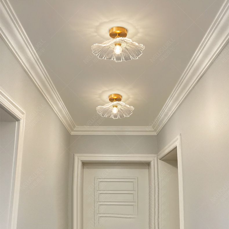 Flower Shape Flush Mount Modern Style Glass 1 Light Flush Ceiling Light in Clear /Green