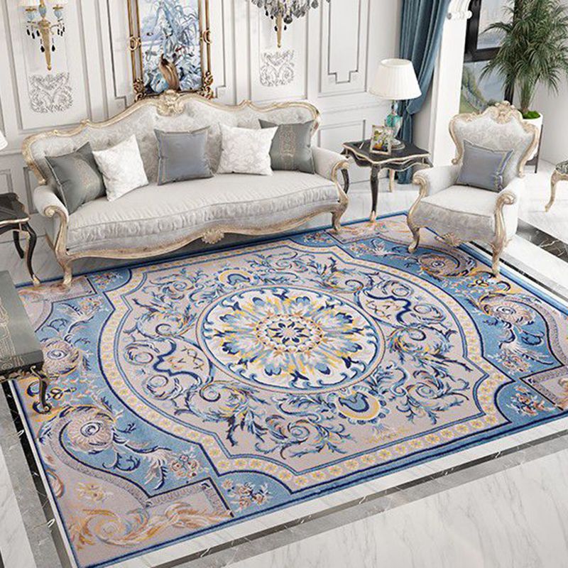 Moroccan Medallion Print Rug Polyester Area Carpet Stain Resistant Indoor Rug for Living Room