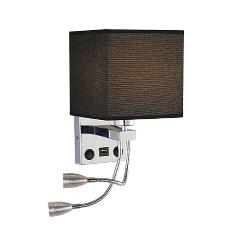 Modern Metal Wall Sconce Square Shape Wall Light with Fabric Shade for Bedroom