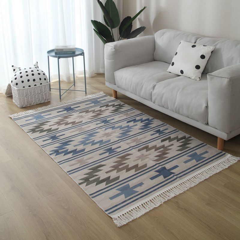Eclectic Southwestern Print Rug White Tone Cotton Carpet Stain Resistant Indoor Rug for Living Room