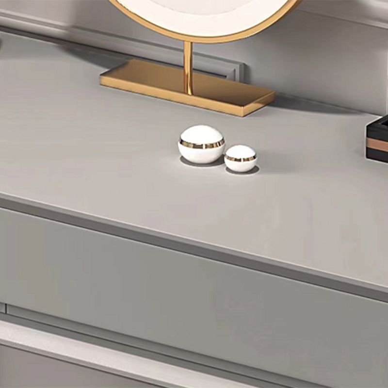 Gray Wood Vanity Desk Modern Simple 2 Drawers Dresser with Stool - 29.5" H