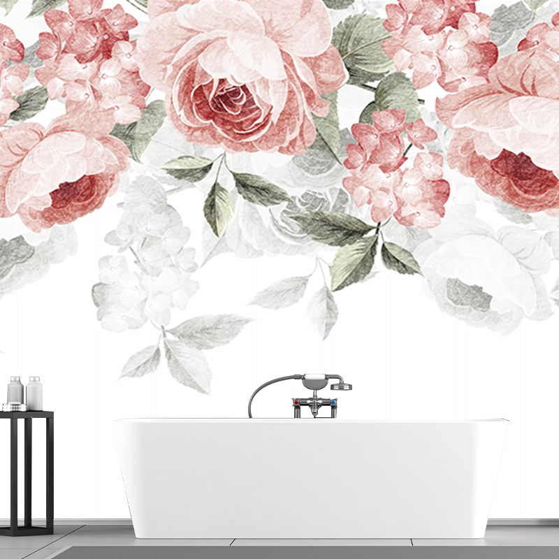 Full Size Peonies Wall Mural Decal Stylish Beautiful Flower Wall Decor in Pink-Green