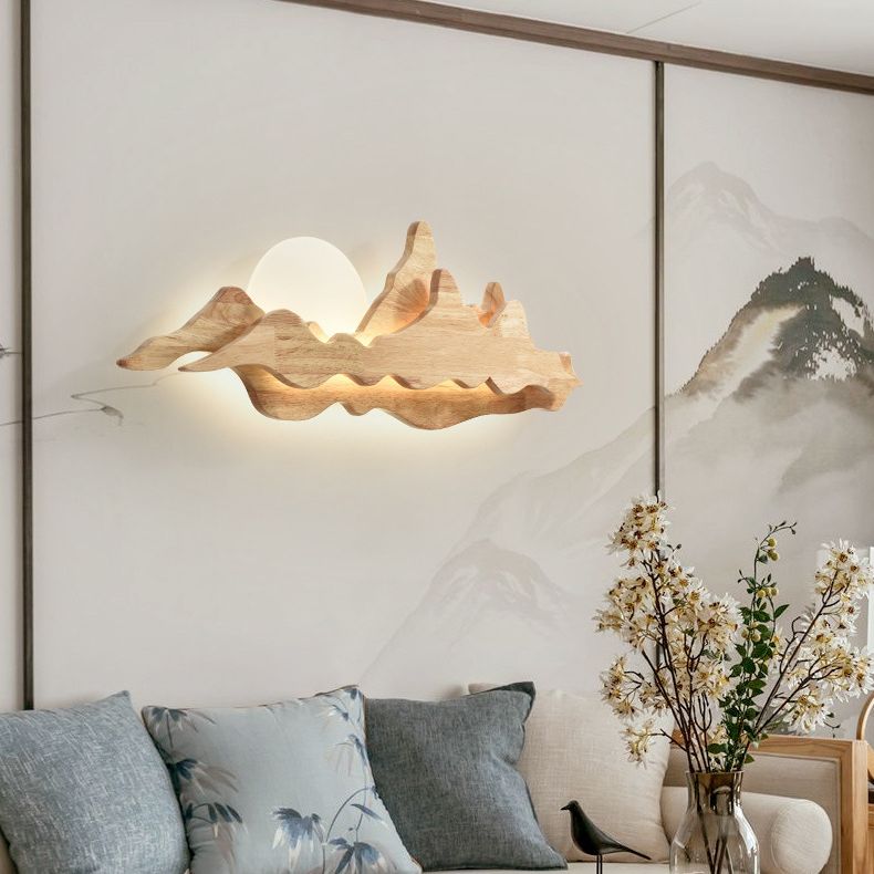 Applique murale en bois de Style chinois, idées d'éclairage en forme de montagne et de lune pour le salon