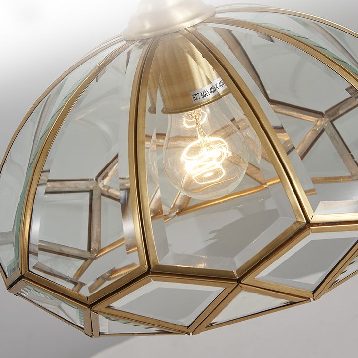 Plafonnier d'intérieur en cuivre à montage encastré de style colonial avec abat-jour en verre pur