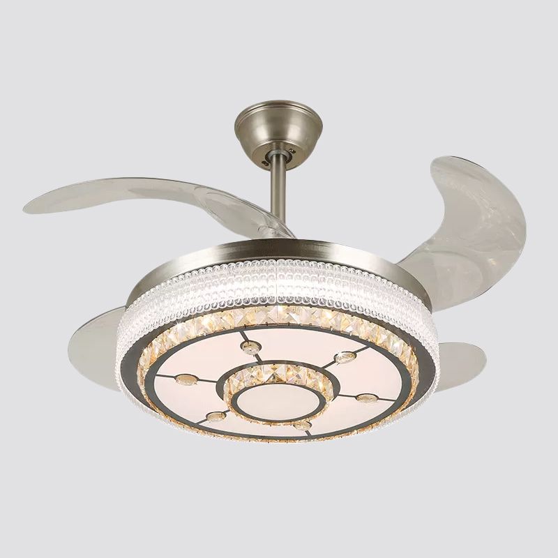 Kristallstufte 4-Blade-Halbblöcke Deckenleuchte LED Hanging Lüfterlampe in Silber, 19 "breit