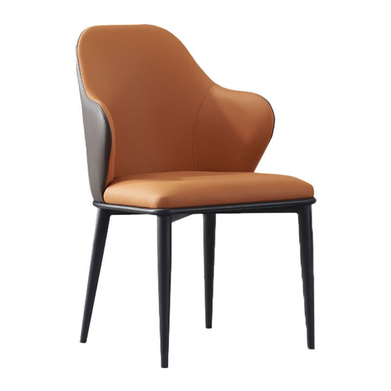Minimalist Style Leather Dining Chair Solid Back Arm Upholstered Single Chair
