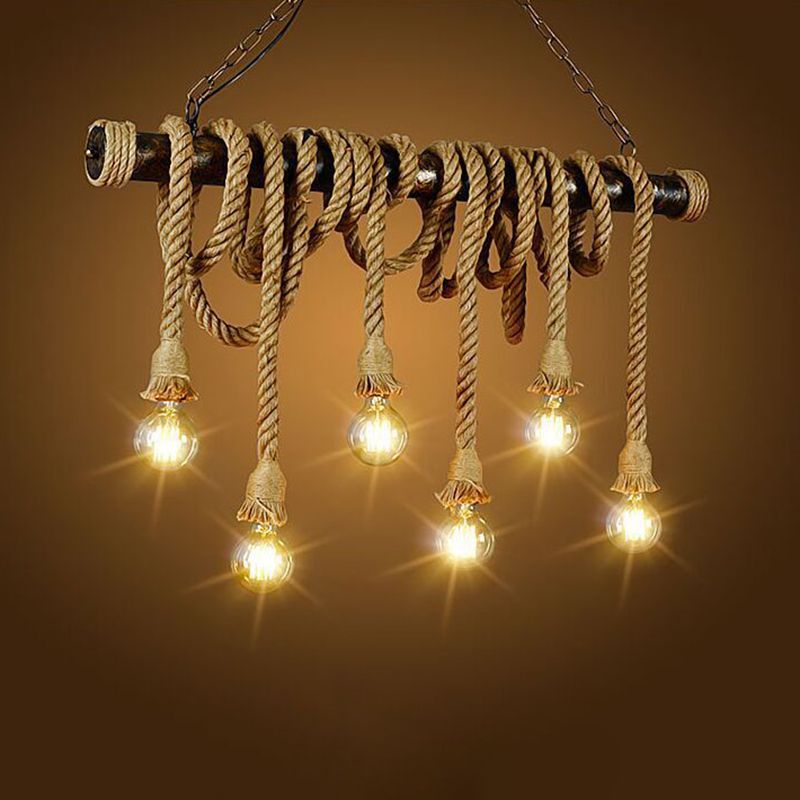 Exposed Island Lighting Fixtures Industrial Rope Pendant Lighting for Restaurant