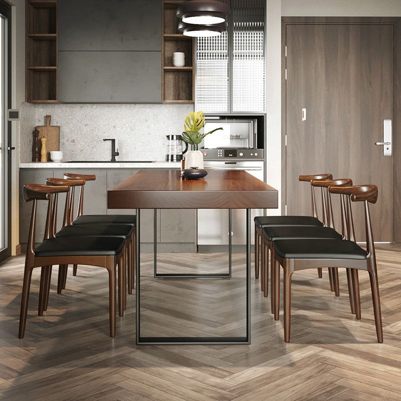 Industrial Dining Table with Sled Base Rectangle Wood Dining Table in Brown