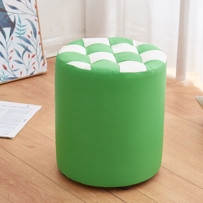 Contemporary Pouf Ottoman PU Leather Upholstered Tufted Square Pattern Round Ottoman