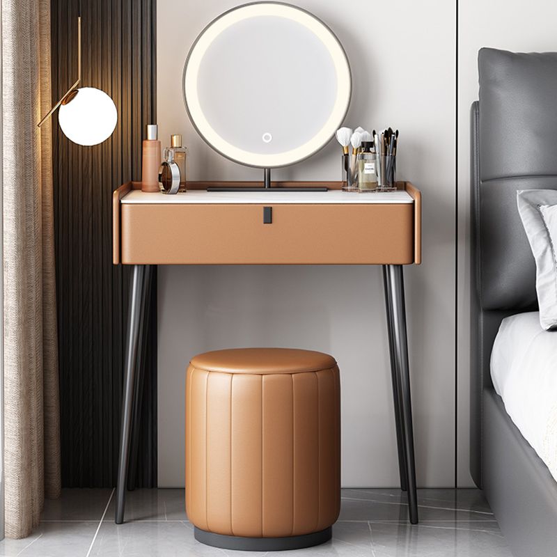 1/3 Drawers, 23.62"/27.56" Wide Vanity Set with Stool and Mirror,Brown