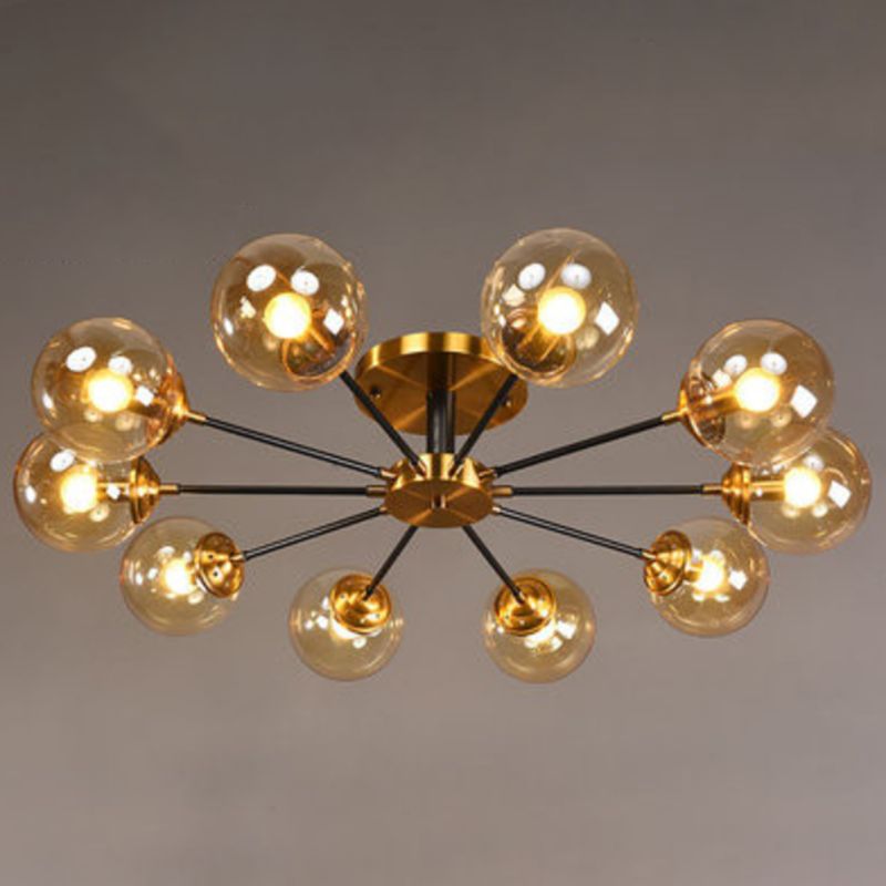 Glazen ronde vorm spoelplafondlicht moderne multi -lichten spoel de houding verlichting in zwart