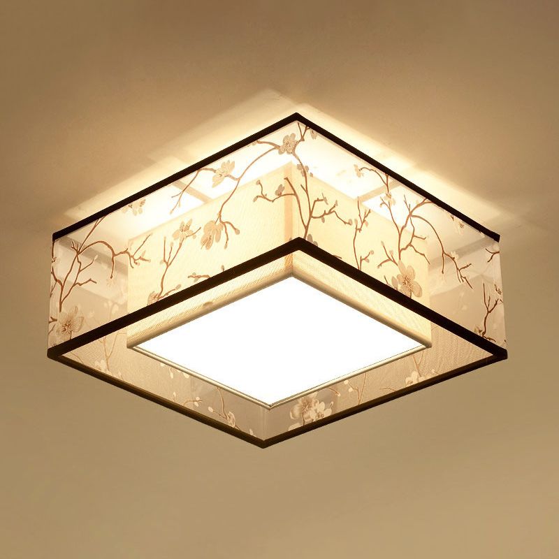 Fabric Square Flush Mount Ceiling Fixture Modern Flush Ceiling Light Fixture for Bedroom