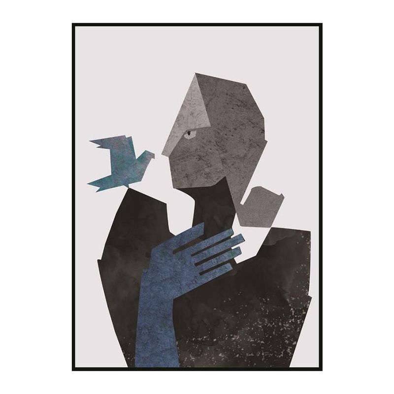 Woman and Bird Wall Art Black-Grey Canvas Made Wall Decor, Textured, Multiple Sizes