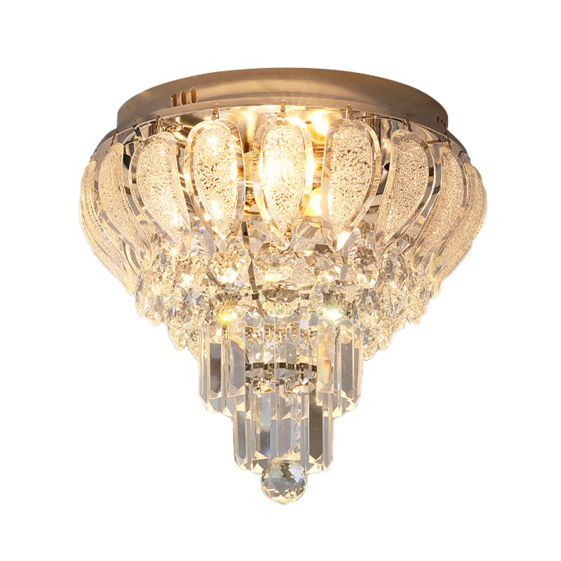 5 Bulbs Floral Ceiling Flush Mount Minimalistic Clear Crystal Flushmount Lighting for Bedroom