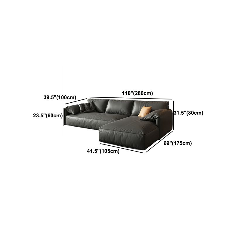 Black Genuine Leather Cushion Back Sectionals 70" Wood Stationary Sectionals