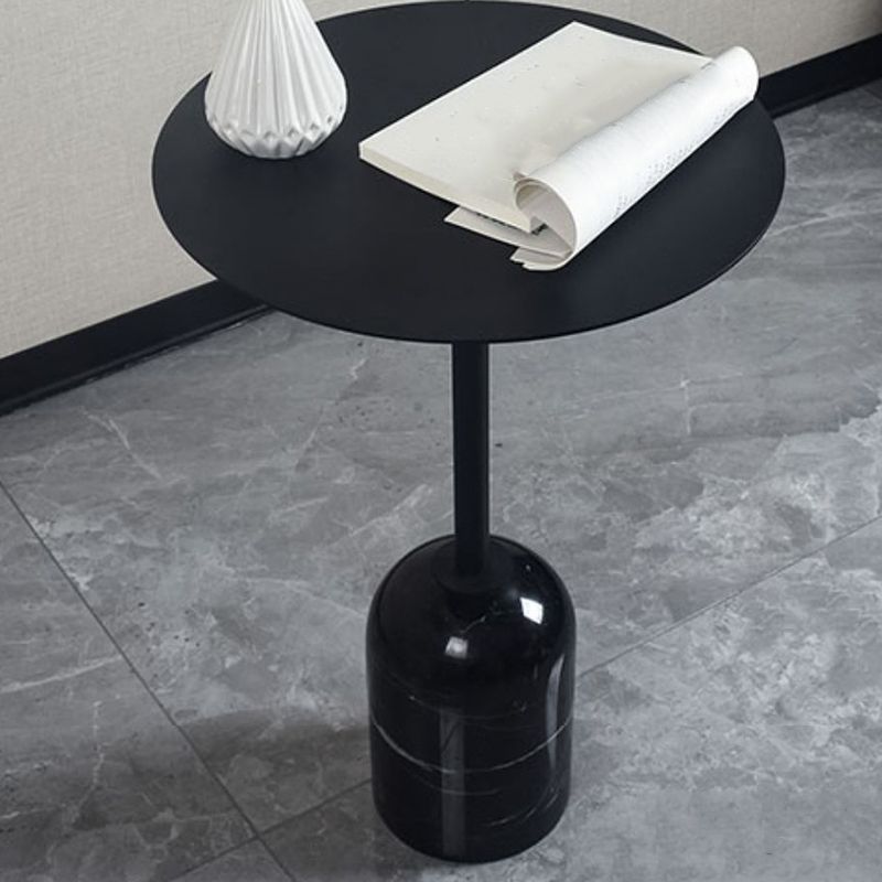 Contemporary Round Metal Side End Table Marble Pedestal Side Table