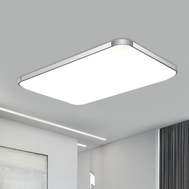 Rectangular Flush Light Fixture Simple Stylish LED 25.5"/32" Width Acrylic Flush Mount Lamp in Sliver for Living Room