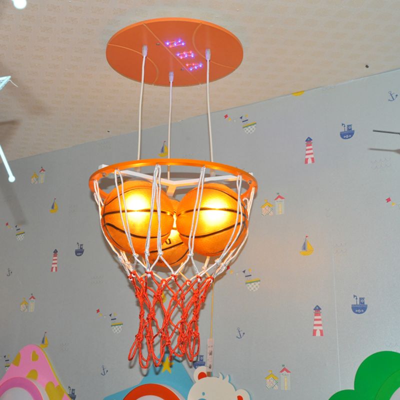 Glass Basketball Pendant Light Boys Bedroom 3 Lights Sport Style Pendant Lamp