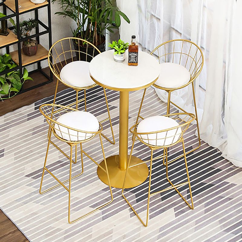 Glam Gold Iron Bar Table 21.6"W Round Top Marble Bistro Table for Breakroom