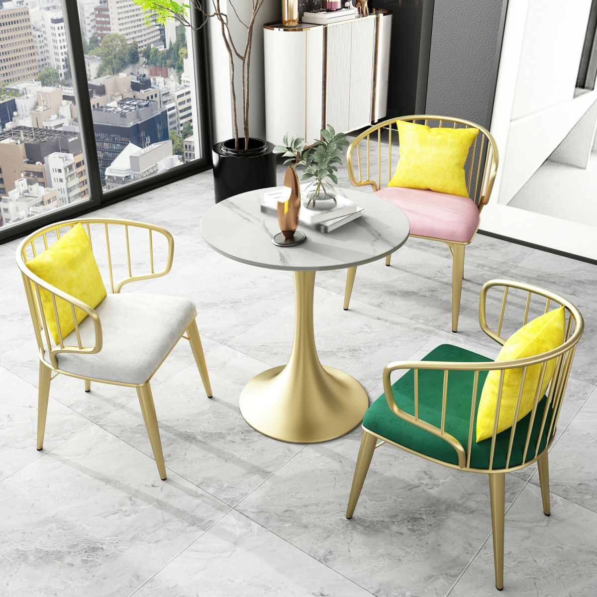 Round Luxury Dining Table White Fixed Table with Sintered Stone