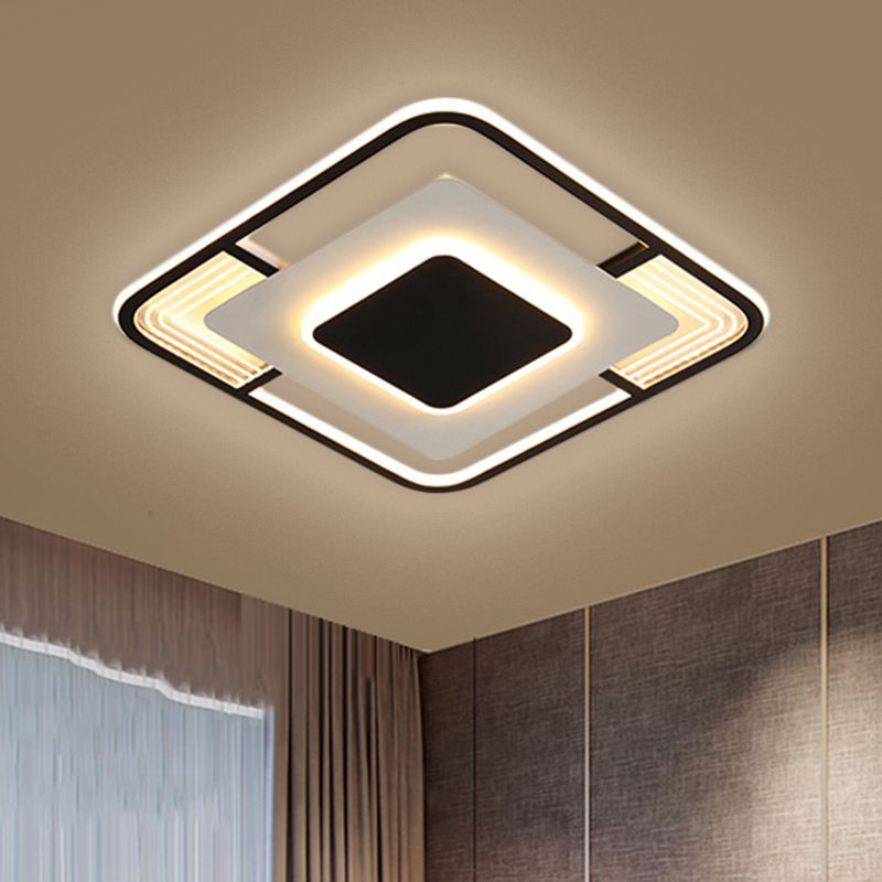Simple Squared LED Ceiling Fixture Acrylic Sleeping Room Flush Mount Lamp in Black/Gold, Warm/White/3 Color Light