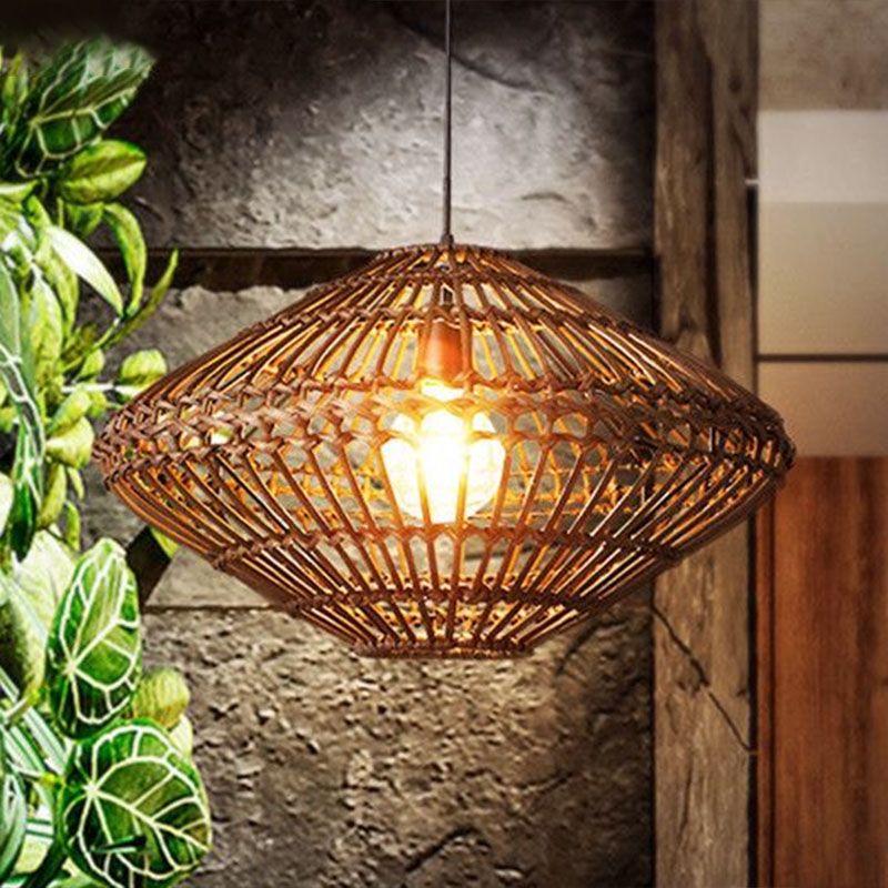 UFO Rattan Pendant Lighting Fixture Novelty Asia 1-Light Coffee Suspension Light