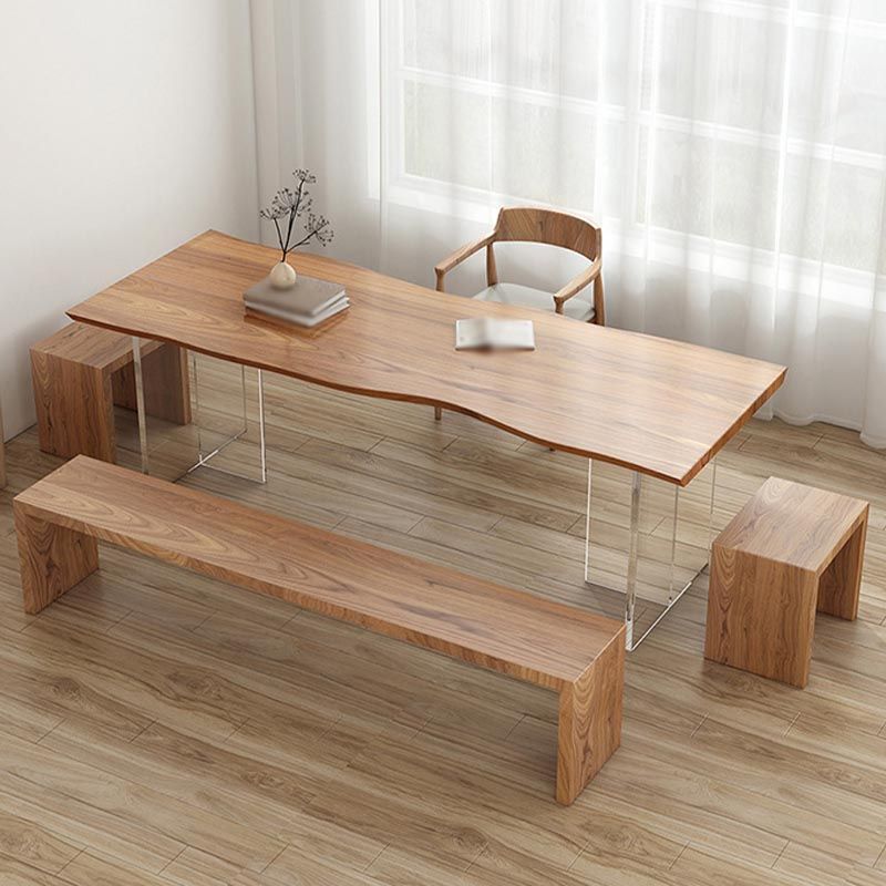Contemporary Solid Wood Table for Restaurant Rectangle Table with Acrylic Base