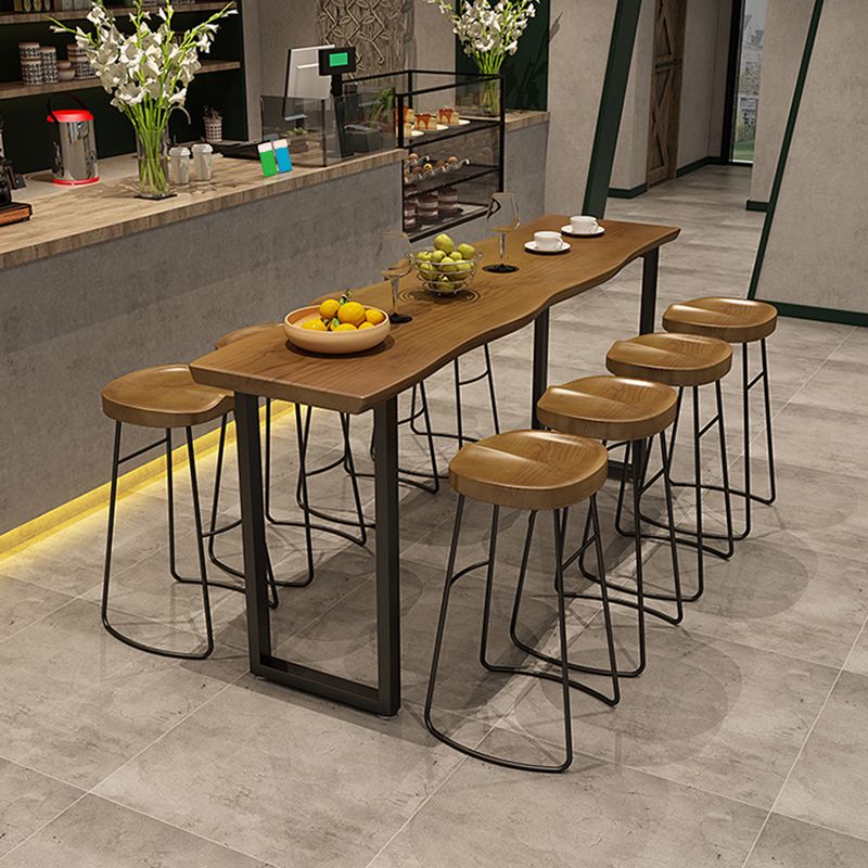 Industrial Bar Height Table Solid Wood Top Bistro Bar Table with Sled Base