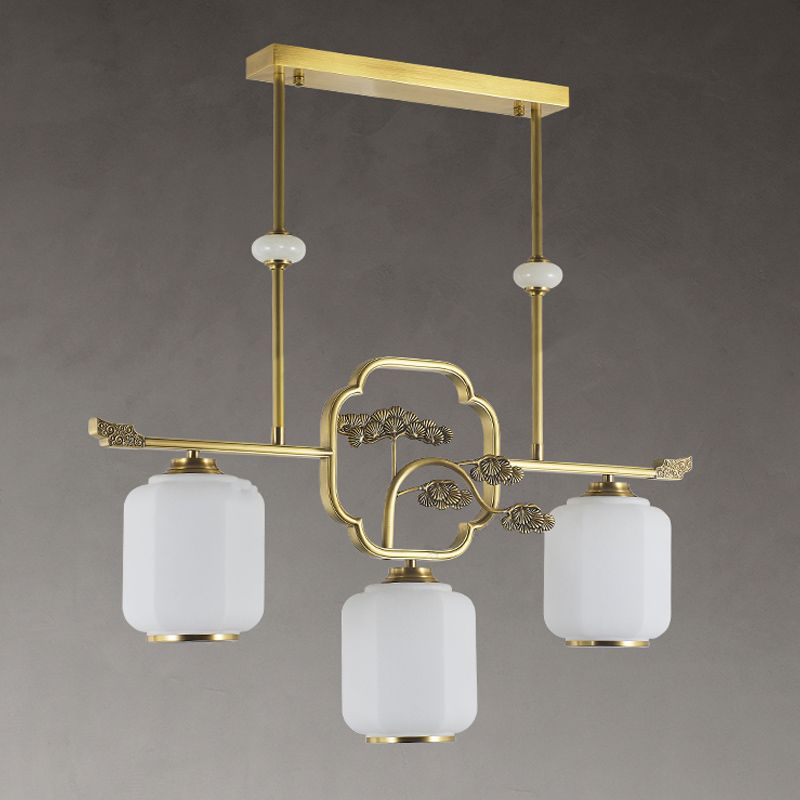 Accesorios de iluminación de la isla de cilindro modernos de vidrio blanco 3 iluminación colgante