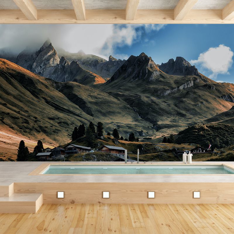 Mountain View Wall Mural Decal Contemporary Style Moisture Resistant for Sitting Room